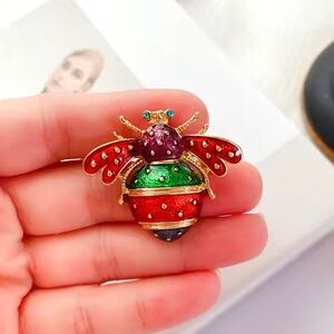 Vintage Red Bee Gold Brooch